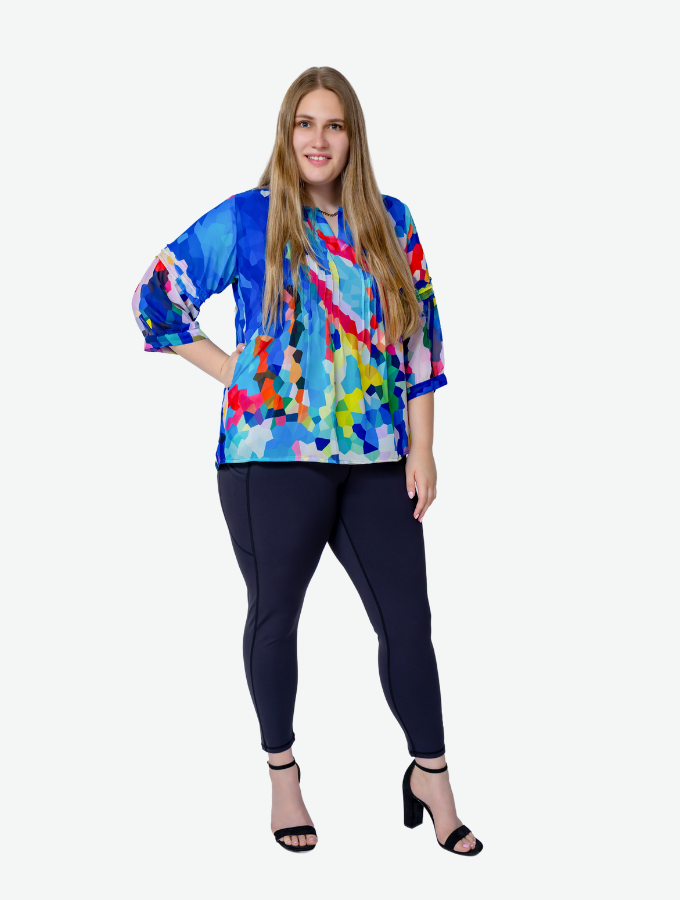 Blue Confetti - Pleated Blouse