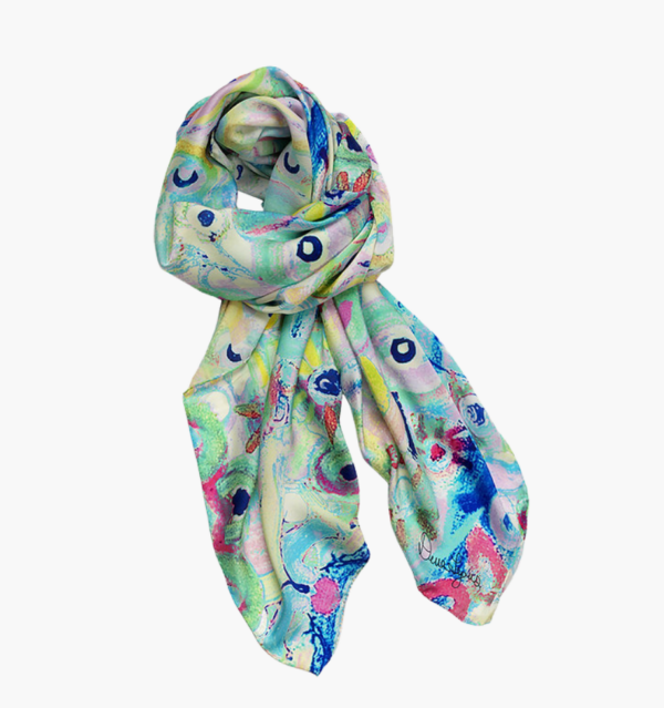 Blue Pizzazz Silk Charmeuse Scarf