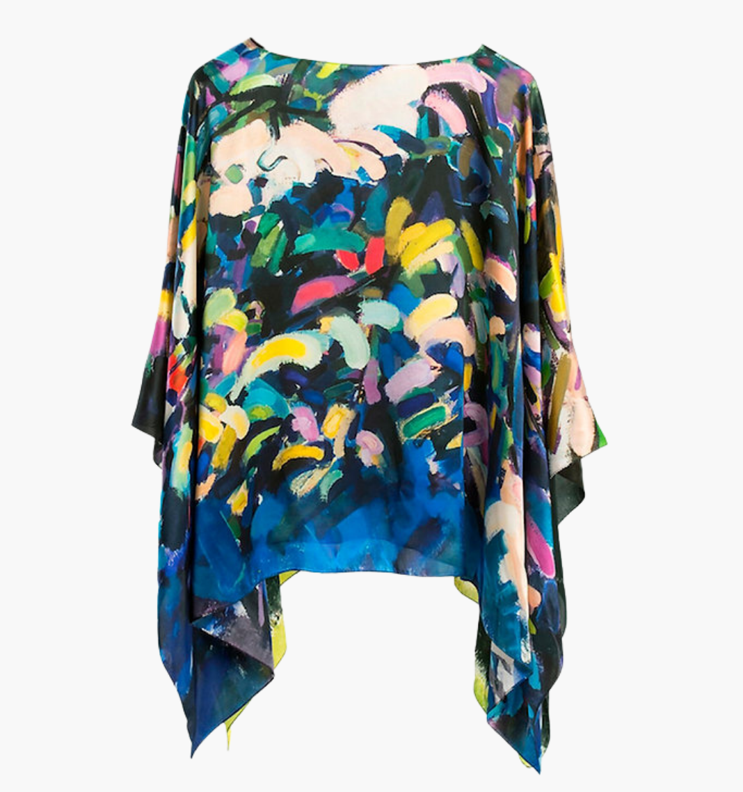 Cherry Blossoms - Charmeuse Silk Poncho