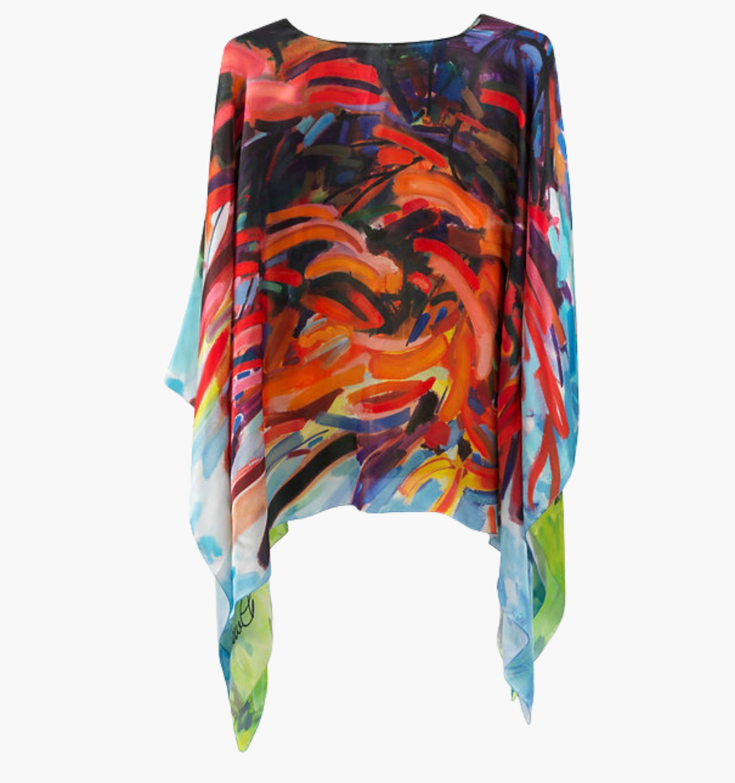 Fiery Maple - Charmeuse Silk Poncho