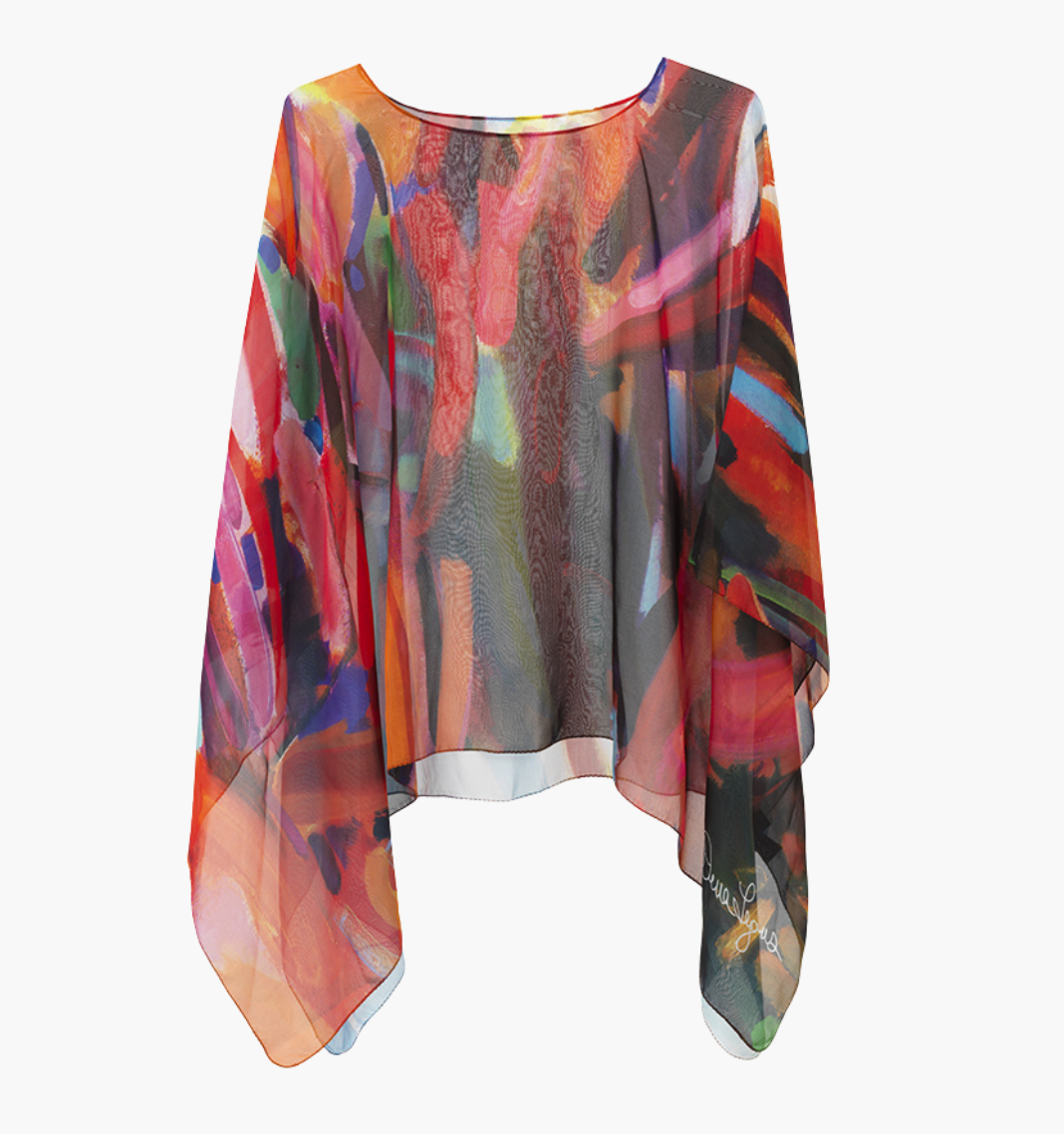 Fiery - Georgette Silk Poncho