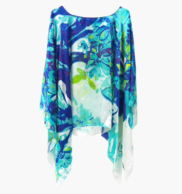 Maya Turquoise Charmeuse Silk Poncho